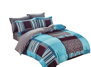 Blue cotton satin double sided bedding A1030 160x200NP 3 parts