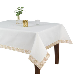 Tablecloth 140 x 180 Decorative Rose pattern 023 White + Gold