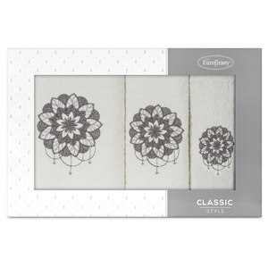 Towel Set 3pcs. Lotus 380 Cream+Graphite