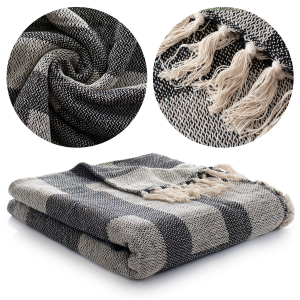 Koc 150 x 200 Bawełniany Boho Aredo 11 Czarny