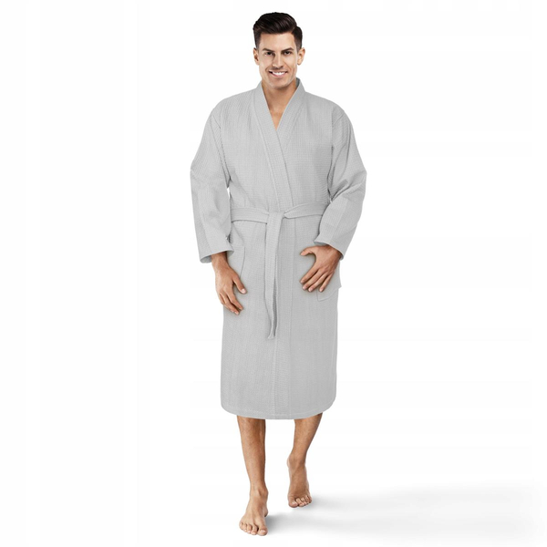 Kimono Gofer Cotton Robe Unisex XS Grey