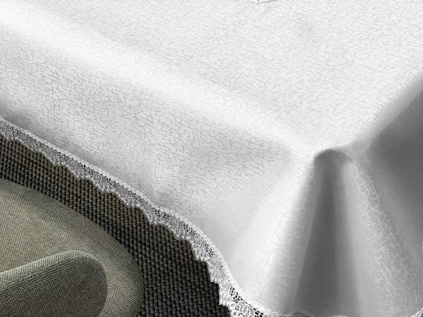Stain-Resistant Tablecloth 150 x 280 with Lace 2100 White