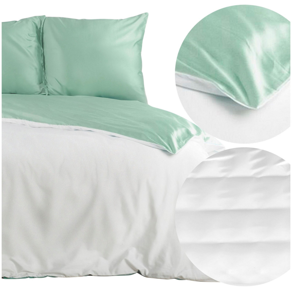 Pościel 180 x 200 3cz Satynowa Nova3 Biały + Mięta
