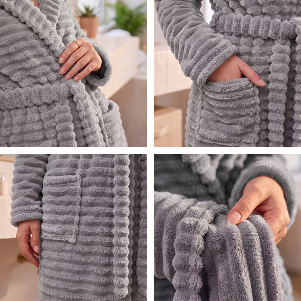Szlafrok Mikrofibra Pasy Unisex Velar XXL 01 Sreb