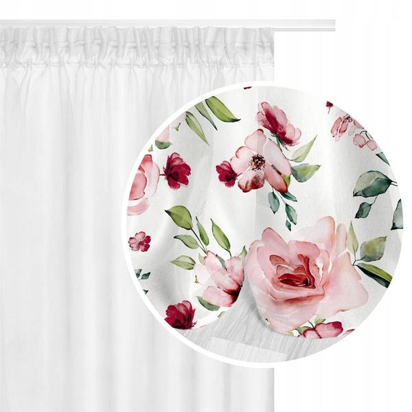 Firana 140 x 250 Dekoracyjna Rosally Taśma Róż