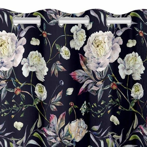 Curtain 140 x 250 Decorative Peony Splits Black