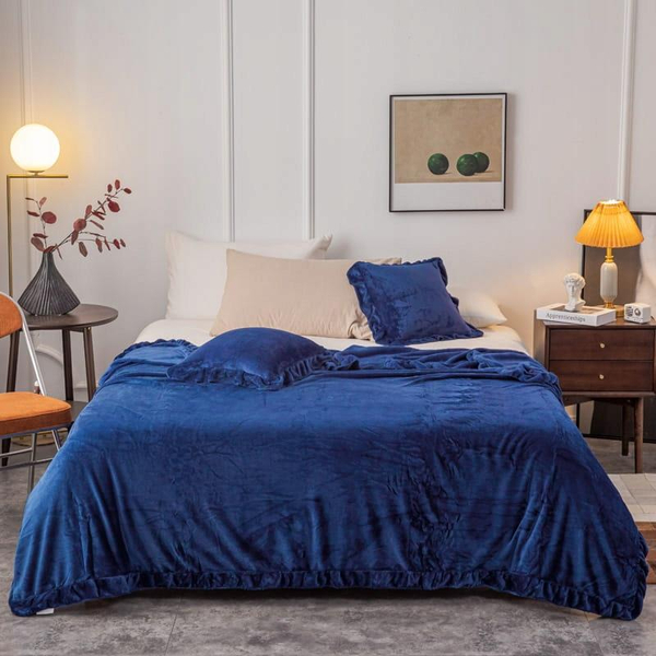 Blanket 150 x 200 Microfiber Frill Ruffly Navy Blue