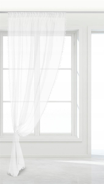 Firana 140 x 270 Dekoracyjna Pompoo Taśma Biel