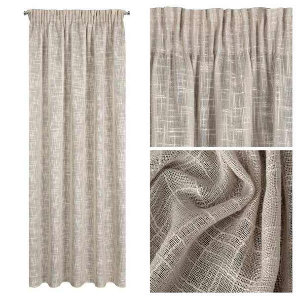 Zasłona 140 x 270 Dekoracyjna Taśma Rubi Beżowy