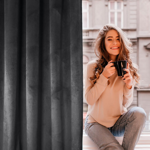 Curtain 140 x 250 Decorative Velvet Rosa Black