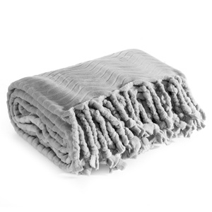 Blanket 150 x 200 Microfiber with Fringes Emma Silver