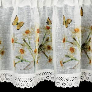 Curtain 30 x 150 Decorative Ready-made Flora White+Yellow