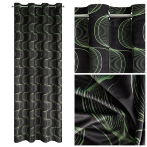 Velvet Pola Curtain 140 x 250 Sash Black+Green