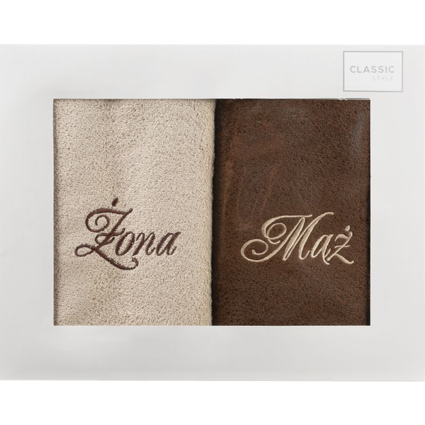 Husband Wife Towel Set 2pcs. 50 x 90 Beige+Brown