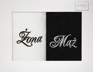 Husband Wife Towel Set 2pcs. 50 x 90 White+Black