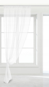 Firana 140 x 270 Dekoracyjna Pompoo Taśma Biel