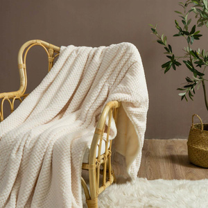 Koc 150 x 200 Mikrofibra Baranek Sherpa Kremowy