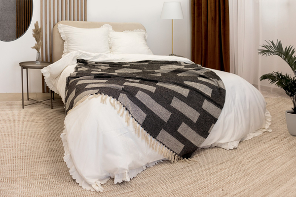 Koc 150 x 200 Bawełniany Boho Aredo 11 Czarny