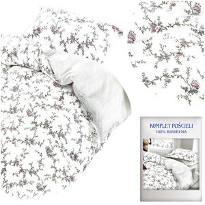 Cotton Satin Bedding in Flowers White A856 160x200NP 3 parts