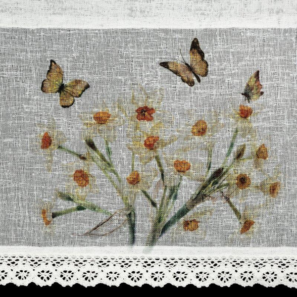 Firana 60 x 150 Dekoracyjna Gotowa Flora Biały+Żół