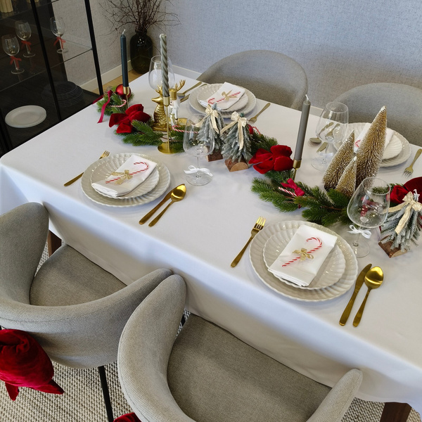 Obrus 140x340 Plamoodporny Klasyczny Elegant Biały