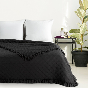 Quilted Bedspread 200 x 220 with Ruffle Vanesa Black