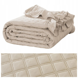 Bedspread 140 x 200 Quilted Double Sided Ruffy Beige