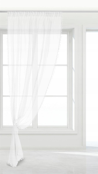 Firana 140 x 270 Dekoracyjna Pompoo Taśma Biel