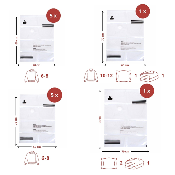 Vacuum Storage Bags for Clothes, Bedding, Textiles - 12 pcs Noah