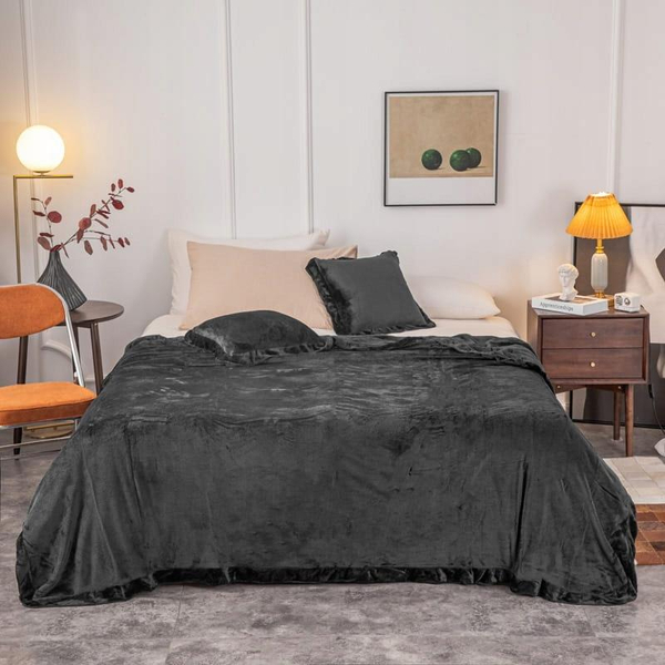 Blanket 200 x 220 Microfiber Frill Ruffly Black
