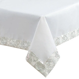 Tablecloth 140 x 200 Decorative Rose pattern 023 White+Silver