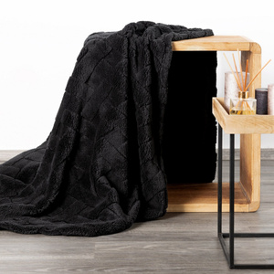 Blanket 170 x 210 Plush Herringbone Caro Black
