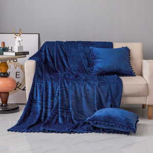 Blanket 150 x 200 Microfiber Pompie Pompoms Navy Blue