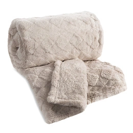 Blanket 200 x 220 Stamped Plush Nancy Beige