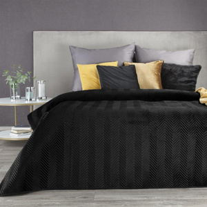 70 x 160 Decorative Velour Bedspread Sofia Black