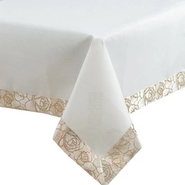 Tablecloth 140 x 180 Decorative Rose pattern 023 White + Gold