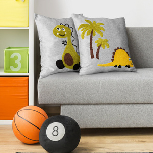 Poszewka 45 x 45 Dekoracyjna Haftowana Dino1 Stal