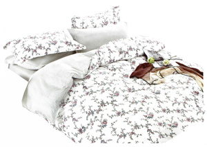 Cotton Satin Bedding in Flowers White A856 160x200NP 3 parts