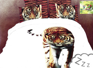 Pościel 3D Satyna Bawełniana W210 XX Tygrys 200x220NP 3 części