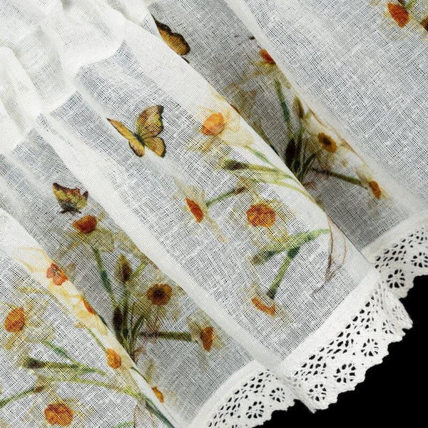 Curtain 60 x 150 Decorative Ready-made Flora White+Yellow
