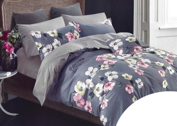 Pościel Satyna Bawełniana w Kwiaty Dwustronna nr A1141 200x220NP 3 części