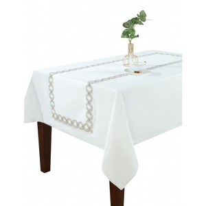 Tablecloth 140 x 180 Decorative Embroidery Silver 802 White