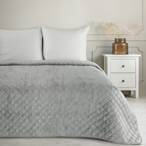 Quilted Velvet Bedspread 220 x 240 Blink3 Silver