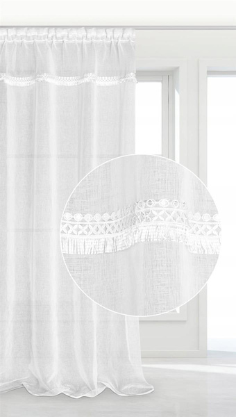 Firana 140 x 270 Dekoracyjna Boho Taśma Biały
