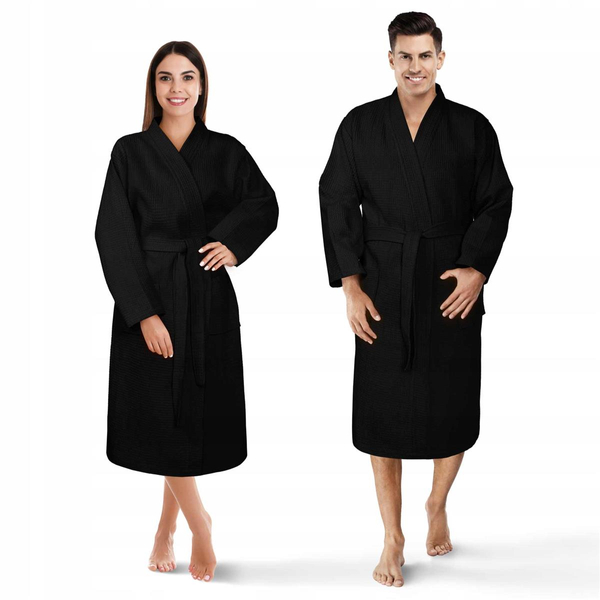 Kimono Robe Gofer Cotton Unisex XS Black