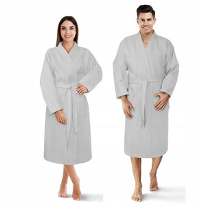 Kimono Gofer Cotton Robe Unisex XS Grey