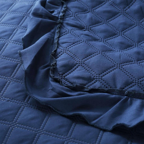 Bedspread 140 x 200 Quilted Double Sided Ruffy Navy Blue