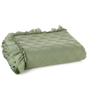 Quilted Bedspread 220 x 240 Vanessa Light Green with Ruffle