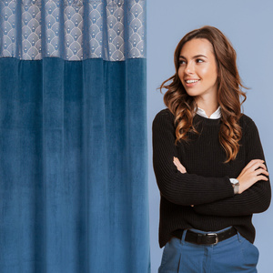 Curtain 140 x 250 Decorative Drawstring Agnes Navy Blue