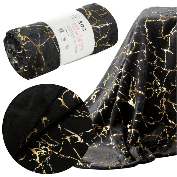 Koc 150 x 200 Mikrofibra Marmur Glamo Czarny+Złoty